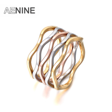 AENINE Creative Jewelry Ring Multicolor Wave Shape Multilayer Titanium Steel Engagement Wedding Ring For Women Anneau AR17055 2024 - buy cheap