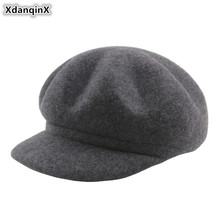 XdanqinX Women's Autumn Hat 100% Wool Newsboy Caps New Style Warm Thick Beret For Women Elegant Solid Simple Female Winter Hats 2024 - buy cheap