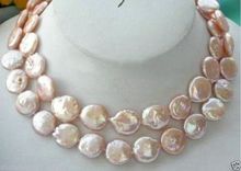 Free shipping really Natural 11mm--12MM freshwater pink pearl coin necklace 33" 2024 - buy cheap