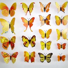 12Pcs PVC Yellow Butterfly 3D Wall Stickers Butterfly Wall Decals For Kids Room TV Wall Sticker Home Decor Kitchen Wall Sticker 2024 - buy cheap