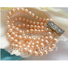 Impresionante pulsera de perlas de agua dulce redonda rosa de 7-8MM AA de 4 filas, joyería de perlas de moda de 8 pulgadas, S925 broche de plata, nuevo envío gratis 2024 - compra barato