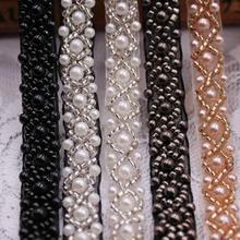 10Yards DIY Craft Beaded Pearl Trim Fake Pearls Rhinestones Embroidered Gauze Lace Ribbon Collar Costume Applique Sewing On Trim 2024 - buy cheap