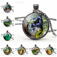 New Fashion Necklace Butterfly and Clock Picture Glass Cabochon Pendant Black Chain Necklace Women Jewelry Valentines Day Gift 2024 - buy cheap