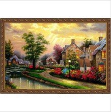 Printed Fabric Factory Shop Cross Stitch Kit Cabin Tree Flower Lake Evening Free Shipping 2024 - buy cheap