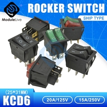 Kcd6 interruptor de botão 25*31mm, 15a, 250v, liga/desliga, 6 pinos, posicionamento, com luz, verde, vermelho, preto, para barco 2024 - compre barato