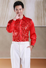 Men's glittering sequined  shirt stage performance clothing dance gala hosted chorus Shirts Chorus performance uniform shirt 2024 - buy cheap