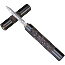 Cortador de agujas de té Puer chino de ébano de acero inoxidable, accesorios de cuchillo de té con patrón de Damasco, 1 ud. 2024 - compra barato