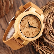 Reloj de madera Vintage para hombre, relojes de pulsera de cuarzo de bambú Natural no tóxico, hechos a mano, con diseño de gato encantador 2024 - compra barato