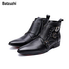 Batzuzhi Korean Type Fashion Men Shoes Boots Autumn Winter Black Leather Ankle Boots Men Pointed Toe Buckles zapatos de hombre 2024 - buy cheap
