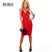 XURU New Red Dress Women's Glamorous Lace Cutout Halter Halter Dress Pencil Sexy Club Party Dress 2024 - buy cheap