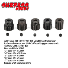 SURPASS HOBBY 5Pcs 32DP 5mm 13T 14T 15T 16T 17T 18T 19T 20T 21T Metal Pinion Motor Gear Set for 1/8 RC Car Truck 2024 - buy cheap