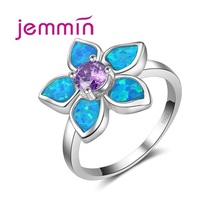 Purple and Blue Fire Opal Flower Ring Fashion Women Lady Best Gift Authentic 925 Sterling Silver Jewelry Anillos 2024 - buy cheap