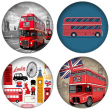ZDYING-Cuenta de 5 uds. De autobús de Londres rojo Vintage, cuentas redondas de vidrio de demostración, reverso plano, accesorios para hacer collares, broche 2024 - compra barato