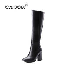 Kncokara botas altas com salto grosso, novas botas femininas da moda para outono e inverno 2024 - compre barato