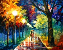 Large Prints Lovers Rain Street Tree Lamp Landscape Oil Painting On Canvas Wall Art Wall Pictures For Living Room Home Decor 2024 - buy cheap