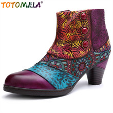 TOTOMELA Plus size 36-42 Brand genuine leather boots for women bohemia ladies high heels ankle boots zipper autumn winter boots 2024 - buy cheap