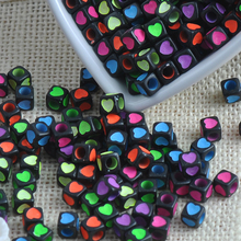 Blend Color Acrylic Black Loose Heart Cube Spacer  Beads For Jewelry Making  7X7mm 100Pcs YKL0227X 2024 - buy cheap