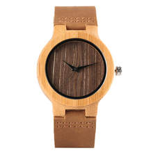 Relógio de bambu de madeira feito à mão, feminino, analógico natural de quartzo, pulseira de couro genuíno, minimalista, moda feminina, presente para mulheres 2024 - compre barato