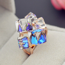MOONROCY Rose Gold Color Square Be Blue Purple Crystal Rings Party Geometry for Women Gift Jewelry Wholesale Dropshipping 2024 - buy cheap