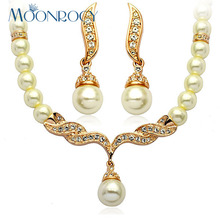 MOONROCY-collar y pendientes de perlas de imitación para mujer, conjunto de joyería de boda, Color oro rosa/plata, regalo de madre 2024 - compra barato