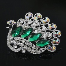 Trendy Bohemia peacock brooch animal design colorful rhinestone crystal silver-color plated pin jewelry B1250 2024 - buy cheap