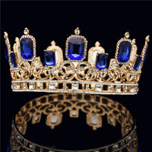 Barroco Ouro Strass Casamento De Cristal Coroa de Rainha Rei Rodada Enfeite de Diadema Tiara Nupcial Do Cabelo Do Casamento Acessórios de Jóias 2024 - compre barato