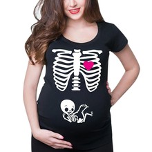 Женские топы для беременных с коротким рукавом с принтом скелета, Футболка для беременных, повседневная одежда zwangerschaps kleding hamile giyim women s cloth 2024 - купить недорого