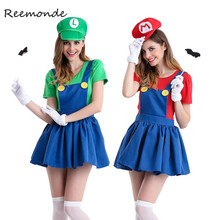 REEMONDE Adults Funy Super  Luigi Brothers Plumber Cosplay Costumes For Women Girls Halloween Fancy Dress Party Costumes 2024 - buy cheap