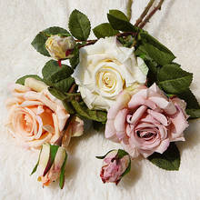 Flores de seda artificiais de rosas, grandes retrô, decoração para casa, branco falso, rosas artificiais, decoração de casamento vintage 2024 - compre barato