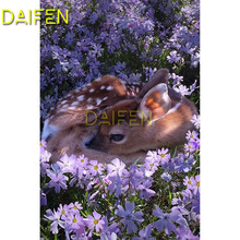 Full Round Diamond mosaic Full Square Diamond embroidery baby deer purple flower lavender DIY 3D Diamond painting Cross stitch 2024 - buy cheap