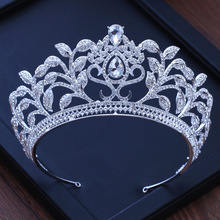 Baroque Luxury Big Crystal Leaf Bridal Tiaras Crowns Diadem Pageant Prom Rhinestone Veil Tiara Headband Wedding Hair Accessories 2024 - buy cheap