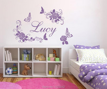 Custom Personalised Name Flowers Butterflies Wall Art Stickers Kids Girls Decor 2024 - buy cheap