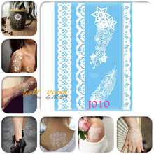 1PC White Metallic Temporary Tattoo Stickers Henna Paste GJ010 Large Lace Bracelet Jewel Pattern Peacock Feather Tattoo Wedding 2024 - buy cheap