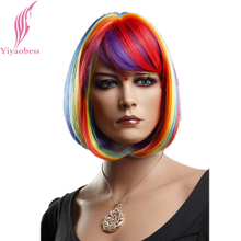 Yiyaobess-Peluca de cabello sintético de 12 pulgadas para mujer, cabellera corta, con flequillo arcoíris, coloridas, de fibra japonesa, para Cosplay 2024 - compra barato