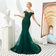 Dark Green Off Shoulder Evening Dress Mermaid Style Appliques Beading Formal Long Dress Sweep Train Evening Gowns Abito Da Sera 2024 - buy cheap