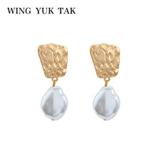 wing yuk tak Fashion Korean Simulated Pearl Earrings For Women Gold Color Geometric Drop Earrings Statement Jewelry 2024 - buy cheap