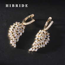 Hibride brincos luxuosos femininos, com zircônio cúbico, cores branco e dourado, joias para noivas e casamento 2024 - compre barato