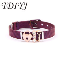 TDIYJ DIY Purple Lover Lock And Key Together Stainless Steel Mesh Bracelet For Women Men Jewelry Gift 1Set 2024 - buy cheap
