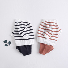 Autumn New Winter Baby Girl Clothes Set Knitted Boys Set Striped Sweaters+Shorts 2pcs Kids Clothing Girls Cotton Knitted Suits 2024 - compre barato