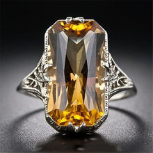 Tisonliz 2019 желтый кристалл обручальные кольца для женщин женские обручальные кольца Anel большие прямоугольные камни Кристаллы ювелирные изделия на палец 2024 - купить недорого