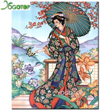 Yogotop pintura com miçangas diy em ponto cruz mulher japonesa geisha bordadas com diamantes quadrados 5d mosaico decorativo q127 2024 - compre barato