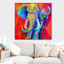 Frete grátis pinturas a óleo de alta qualidade abstrato pop pintura a óleo colorida em tela artesanal animal indiano elefante pinturas 2024 - compre barato