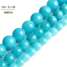Azul Jade Pedra Redonda Beads Para Fazer Jóias 15.5 polegadas DIY Pulseira Jóias 10 8 6mm mm mm 2024 - compre barato