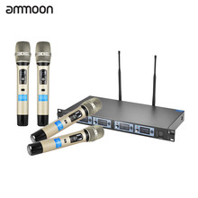 Ammoon-Sistema de micrófono de mano inalámbrico 4D-B, 4 canales, UHF, 1 receptor inalámbrico, Cable de Audio de 6,35mm, pantalla LCD 2024 - compra barato