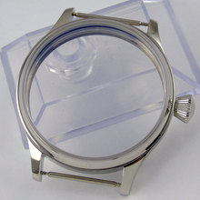 Caja de reloj de acero inoxidable pulido parnis, 44mm, vidrio mineral endurecido de alta calidad, ajuste eta 6497 6498, caja de reloj de movimiento 2024 - compra barato