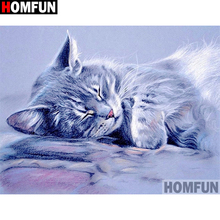 HOMFUN-pintura de diamante 5D DIY "gato Animal", cuadrados o redondos de imitación bordado de diamantes, estilo punto de cruz 5D, decoración del hogar, A15673 2024 - compra barato