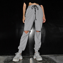 Hole Pants Elastic Ankle Ripped Sweatpants Joggers Women Clothes Knee Cut Destroyed Street Wear Trousers Lace Up High Waist Gray 2024 - buy cheap