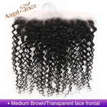 Angel Grace Hair Malaysian Kinky Curly Hair Frontal Medium Brown/Transparent Lace Frontal 100% Remy Human Hair Lace Closure 13x4 2024 - buy cheap