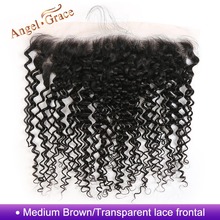 Anjo grace cabelo malásia cabelo cacheado frontal, médio marrom/renda transparente frontal 100% remy cabelo humano renda de fechamento 13x4 2024 - compre barato