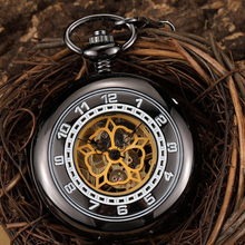 2020 винтажные черные золотые механические часы с ручным заводом механические карманные часы с римскими цифрами скелетоны на цепочке мужские часы 2024 - купить недорого